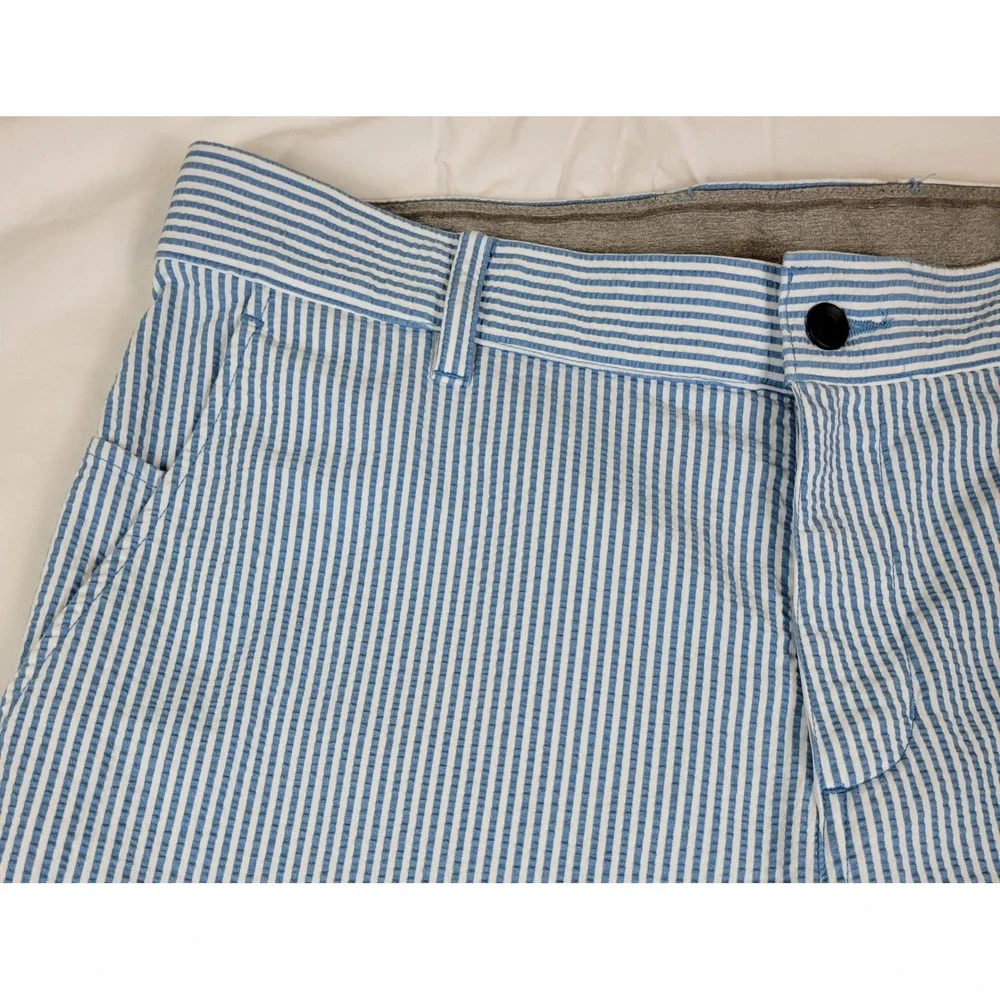 Nike Dri Fit Seersucker Stripe Golf Pants Mens 34x28 Blue White Chino Flat Front - Picture 5 of 10